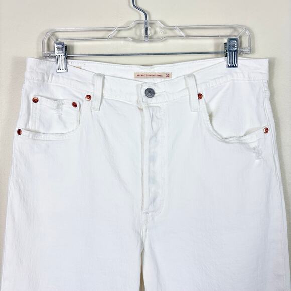Levi's Premium Denim White High Waisted Ribcage Straight Ankle Jeans - Picture 3 of 12